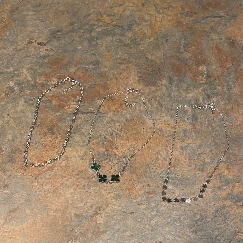 Silver and Green Clover Necklace  - 3 necklace set NIP
